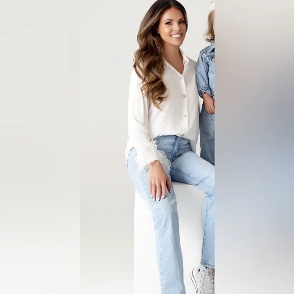 Zara Ivory Blouse with Feather Trim - Picture 3 of 4